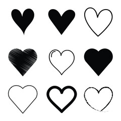 Poster - A grid of nine heart illustrations varying in style and fill