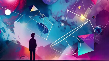 Poster - Exploring the vast universe of imagination with abstract geometric shapes and vibrant cosmic colors