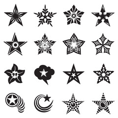 Aufkleber - A set of 16 star illustrations with different designs arranged in a grid