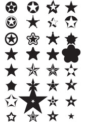 Poster - Collection of star designs in various shapes patterns  styles arranged in rows