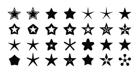 Poster - Thirty black star icons with varied shapes and designs are arranged in a grid pattern on a white background