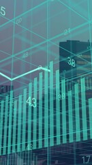 Poster - Animation of graphs and data processing on 3d grid over buildings in modern cityscape