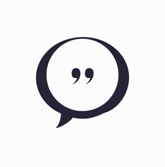 Aufkleber - Simple dark blue speech bubble icon with quotation marks inside representing dialogue communication and ideas