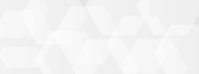 Wall Mural - abstract seamless background with overlapping translucent white hexagons on a light gray to white gr