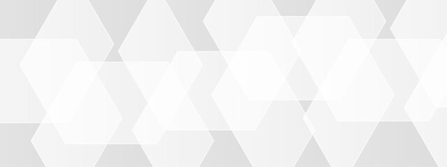 Wall Mural - abstract seamless background with overlapping translucent white hexagons on a light gray to white gr