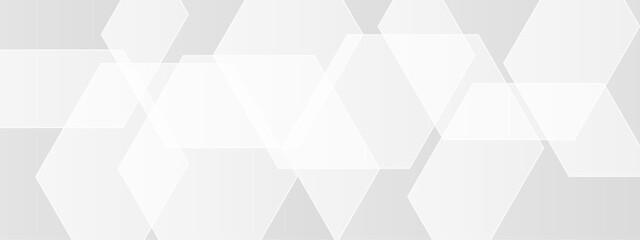 Wall Mural - abstract seamless background with overlapping translucent white hexagons on a light gray to white gr