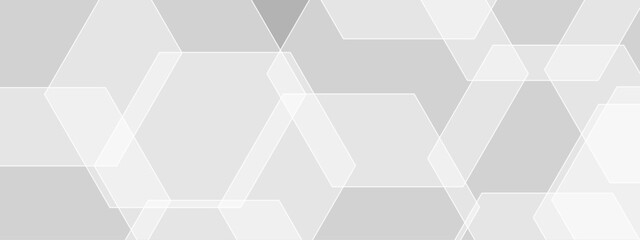 Wall Mural - abstract seamless background with overlapping translucent white hexagons on a light gray to white gr