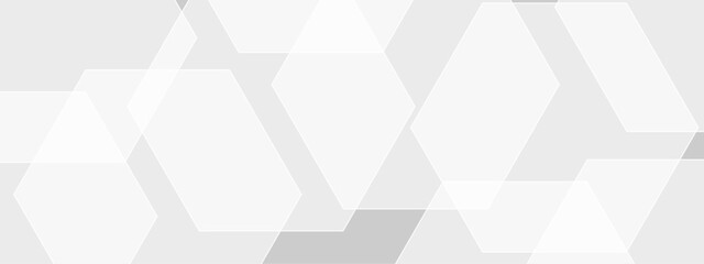Wall Mural - abstract seamless background with overlapping translucent white hexagons on a light gray to white gr