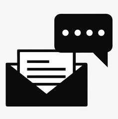 Aufkleber - Modern black and white icon representing a message or communication sent through an envelope with a speech bubble