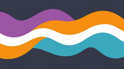 Poster - Colorful wave with purple, blue, orange, and white stripes. The colors are bright and vibrant, creating a sense of energy and movement. The wave appears to be flowing