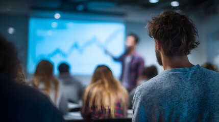 Poster - University students analyzing graphs on a projector screen