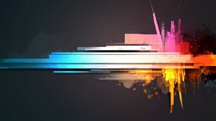 Poster - Colorful, abstract design with a city skyline in the background. The design is made up of different colored lines and shapes, giving it a dynamic and energetic feel