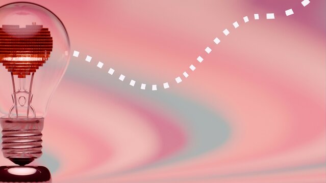 Light bulb with pixelated heart shaped filament under radial striped background