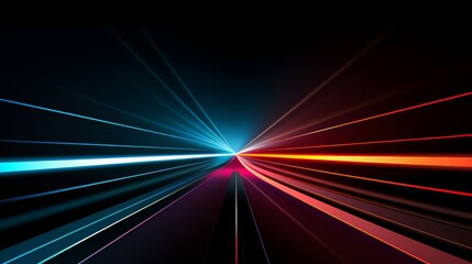 Poster - Colorful, abstract image of a road with a bright blue line. The image has a sense of motion and energy, as if it is moving forward