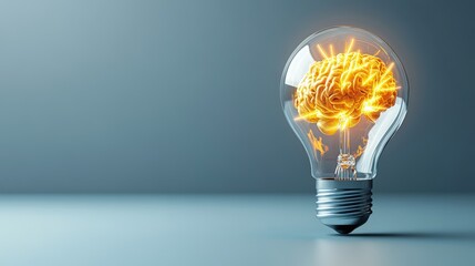 Poster - Innovative lightbulb with fiery brain illustration symbolizing creativity innovation and bright ideas