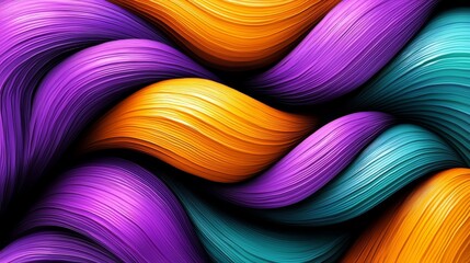 Poster - Colorful, wavy line of hair with purple, orange, and blue colors. The hair is curled and twisted, creating a sense of movement and energy
