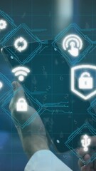 Poster - Animation of data processing over man using tablet