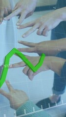 Poster - Animation of green line and financial data processing over diverse business people in office