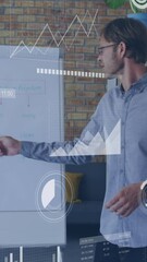 Poster - Animation of data processing over caucasian male teacher