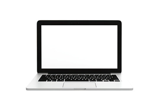 Front view of a silver laptop with a blank screen