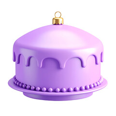 Poster - Pastel Purple Christmas Cake Icon 3D Render with Smooth Icing Dome on Transparent Backdrop