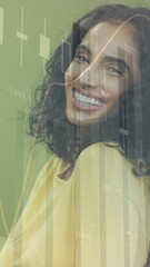 Poster - Animation of financial data processing over smiling businesswoman