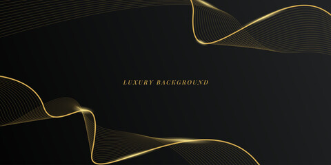 Wall Mural - Luxury gold wave lines on black background. Modern and elegant gold color luxury concept. Vector illustration design