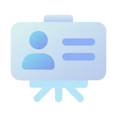 Poster - Vector art of a blue gradient icon of a presentation board with a person icon and data points, isolated on transparent background
