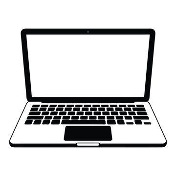 Black and White Laptop Computer Icon Simple Minimalist Design Blank Screen vector