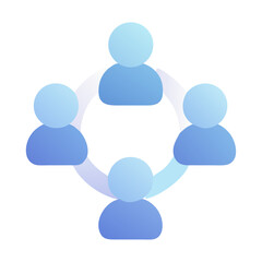Poster - Vector art of a blue icon illustrating a group of five people connected in a circle, representing teamwork or community, isolated on a white background