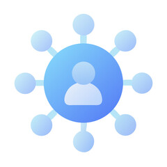 Poster - Vector art of a network diagram showing a central person connected to multiple nodes, representing connections or community, isolated on a white background