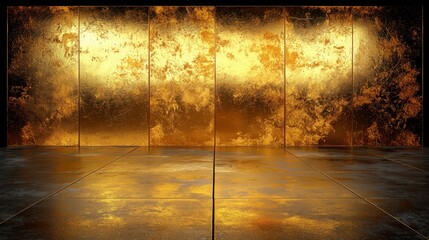 Wall Mural - The room is made of gold, with a gold floor and walls. The walls are covered in gold paint, giving the room a luxurious and opulent feel. The floor is also made of gold
