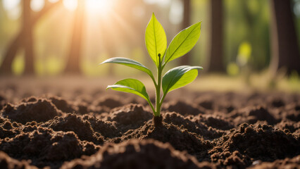 Wall Mural - Young Plant Growing in Sunlight: New Life, Growth & Hope