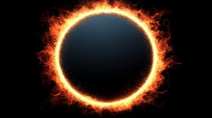 Poster - Large circle of fire with a black background. The fire is surrounded by a lot of sparks