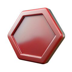 Leinwandbilder - Glossy red hexagonal shape with metallic edge isolated on transparent background