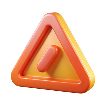 3d orange and yellow warning triangle icon with exclamation mark isolated on transparent background