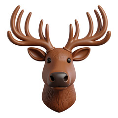 Poster - Stylized Brown Reindeer Head with Curved Antlers Transparent Background Holiday Graphic