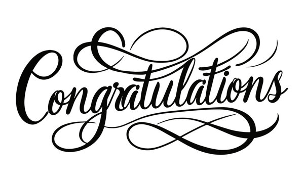 A clean and elegant vector illustration of the word Congratulations in a flowing, cursive calligraphy style, easily editable and scalable.
