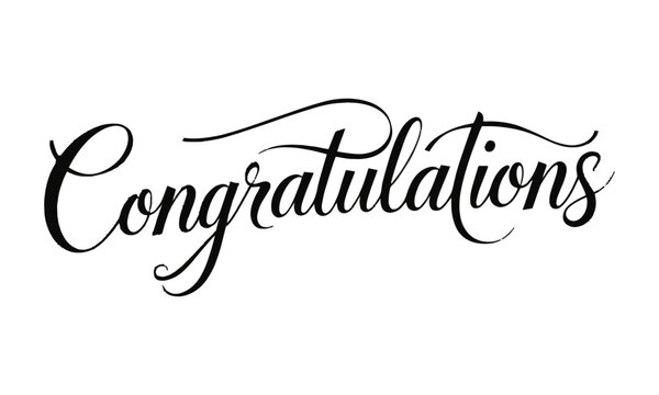 A clean and elegant vector illustration of the word Congratulations in a flowing, cursive calligraphy style, easily editable and scalable.