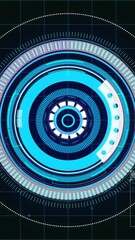 Poster - Animation of rotating circular scanner over data processing on black background