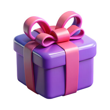A Stunning 3D Render of a Purple Gift Box with a Pink Ribbon on a Transparent Background for Any Holiday