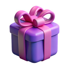 Leinwandbilder - A Beautiful 3D Render of a Purple Gift Box with a Pink Ribbon on a Transparent Background for Any Birthday