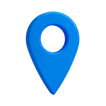 Vibrant Blue 3D Location Pin Icon with Hollow Center Floating Above Subtle Shadow Isolated
