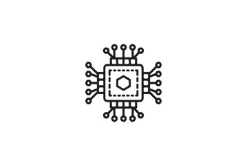 Fototapete - Stylized black outline of a central processing unit chip isolated on white background