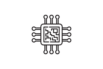Fototapete - Stylized black line drawing of a computer chip with multiple pins isolated on white background