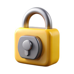 Leinwandbilder - 3D Yellow Padlock with Silver Keyhole Cover on Transparent Background for Security and Protection Icon