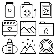 Poster - Minimalist Icons Collection Featuring Nature Technology and Objects line art
