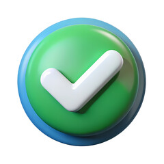 Poster - 3D Rendered Check Mark Icon on Green and Blue Circular Button with Transparent Background for Digital Projects