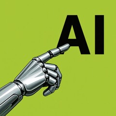 Fototapete - The fusion of human and artificial intelligence is symbolized by a robotic hand interacting with the letters 