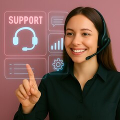 Poster - A smiling customer service representative. illustrating the essence of communication and assistance. The representative's warm expression suggests dedication and help. 
